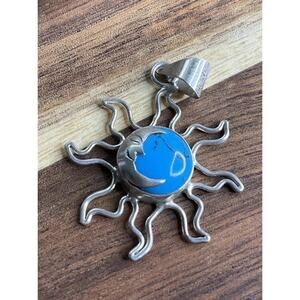 Sterling Silver Turquoise Sun Pendant Mexico 925 Southwestern Celestial Jewelry